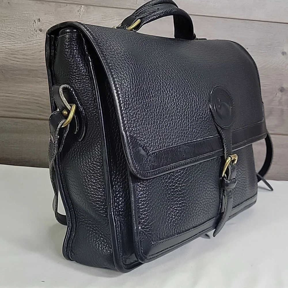 Vintage Dooney & Bourke Black Pebble Leather Briefcase Bag